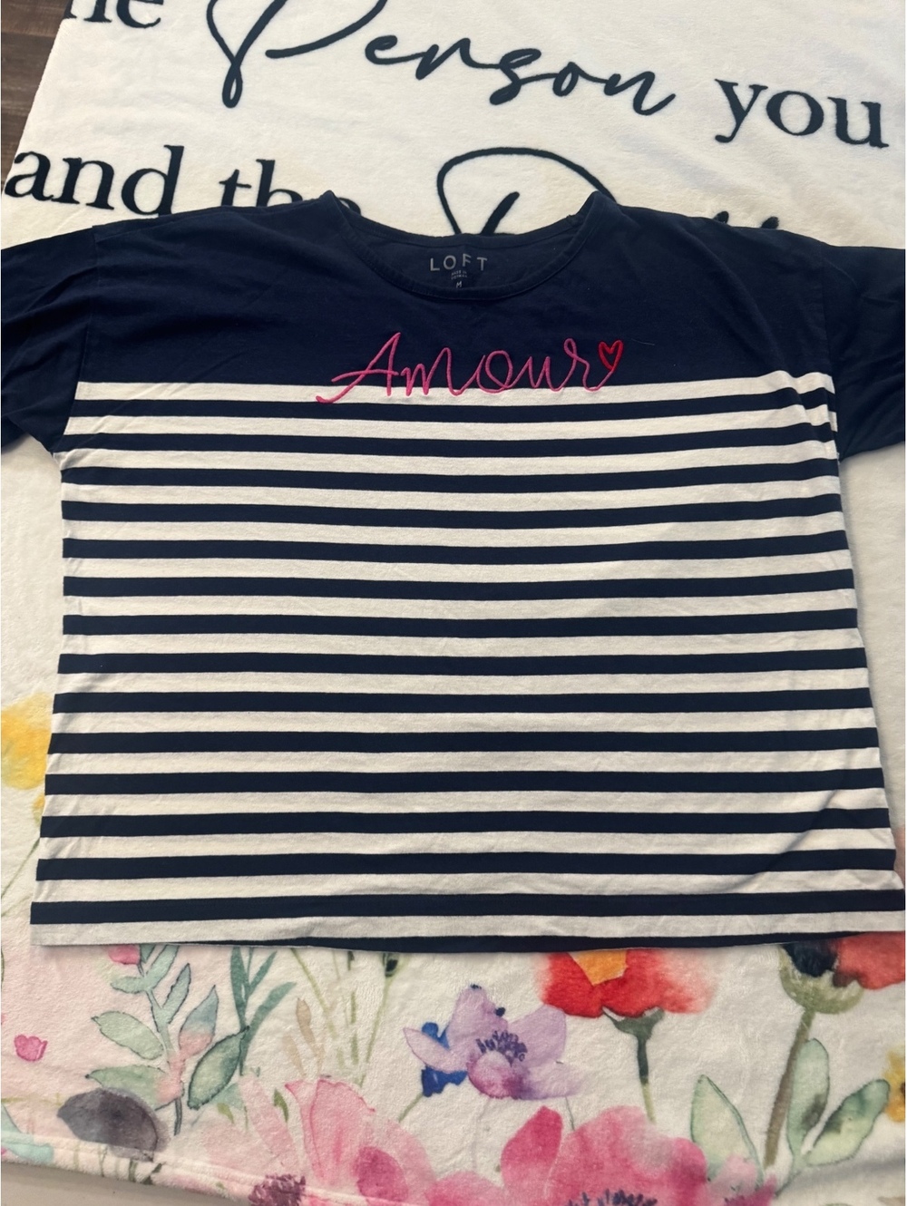 LOFT Amour Striped Short Sleeve Tee Size M